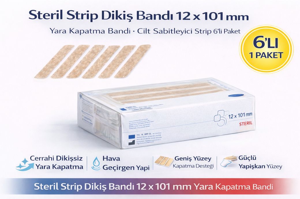 Bezos 122064043 Steril Strip Dikiş Bandı 12 X 101 Mm Yara Kapatma Bandı Cilt Sabitleyici Strip 6Lı Paket