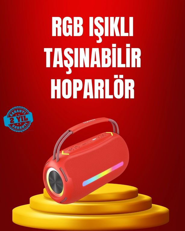 Bezos 125024654 Mey İthalat Suya Dayanıklı 20W Rgb Hoparlör Bluetooth, Usb, Sd Kart Ve Aux Girişli Çok Renkli