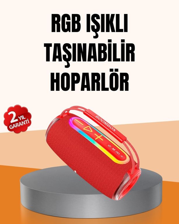 Bezos 125024773 Mey İthalat Ipx6 Su Geçirmez Rgb Led Işıklı Taşınabilir Bluetooth Hoparlör 2400 Mah Çok Renkli