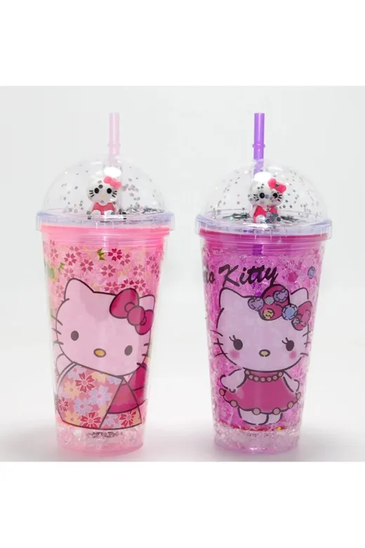 bi seyyar hmmNZM3-KH4ALK4706 Sevimli Hello Kitty Işıklı Pipetli Boncuklu Suluk & Bardak 400 Ml Alk4706