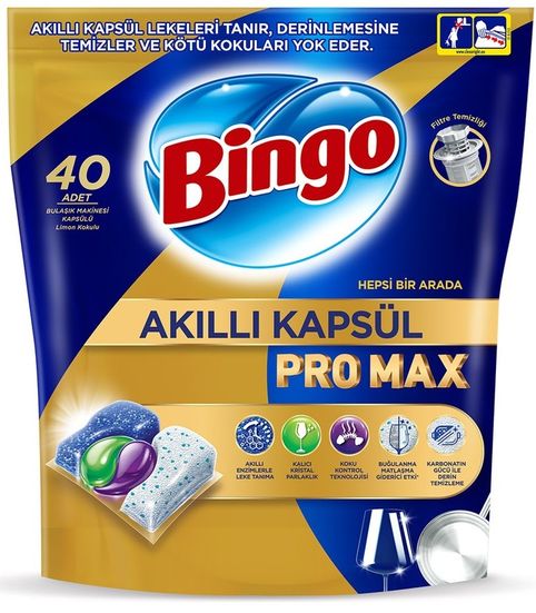 Bingo Akıllı Kapsül Pro Max Bulaşık Makinesi Deterjanı Tableti 40 Adet Limon Kokulu