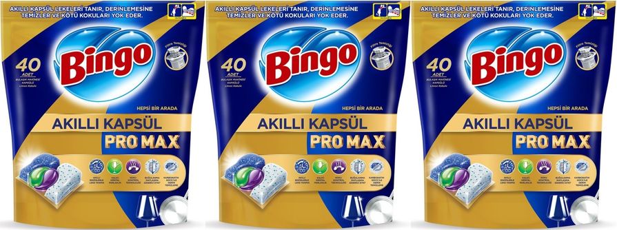 Bingo Akıllı Kapsül Pro Max Bulaşık Makinesi Deterjanı Tableti 120 Adet Limon Kokulu (3PK*40)