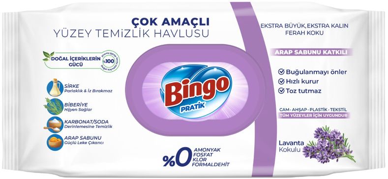 Bingo Clean Yüzey Temizlik Havlusu 96 Yaprak Lavanta Kokulu Plastik Kapaklı