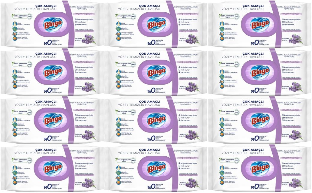 Bingo Clean Yüzey Temizlik Havlusu 96 Yaprak Lavanta Kokulu Plastik Kapaklı (12 Li Set) 1152 Yaprak