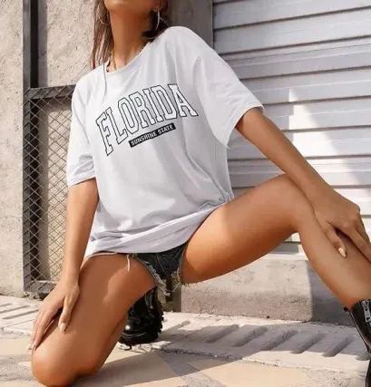 Bisiklet Yaka Baskılı T-shirt - Beyaz - XL - Beyaz