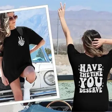 Bisiklet Yaka Kısa Kol Baskılı T-shirt - Siyah - S - Siyah