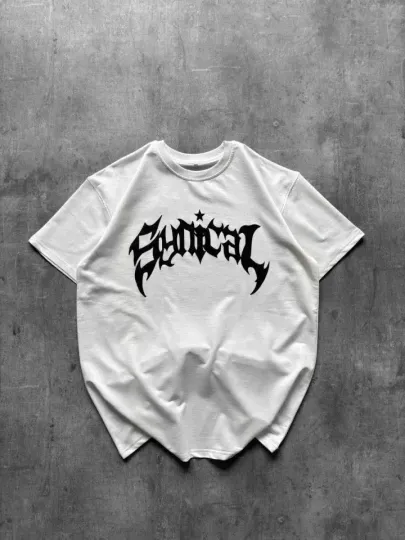 Bisiklet Yaka Ön Baskılı Kısa Kollu Tişört Streetwear Günlük Basic Pamuklu T-shirt - Beyaz - S - Beyaz