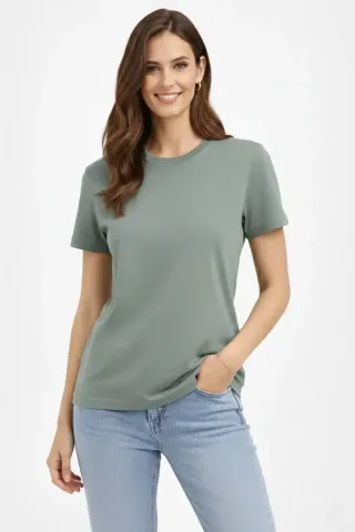 Bisiklet Yaka Tişört Regular Kalıp Basic Pamuklu Günlük Kullanım T-shirt - Mint Yeşili - M - Mint Yeşili