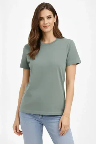Bisiklet Yaka Tişört Regular Kalıp Basic Pamuklu Günlük Kullanım T-shirt - Mint Yeşili - M - Mint Yeşili