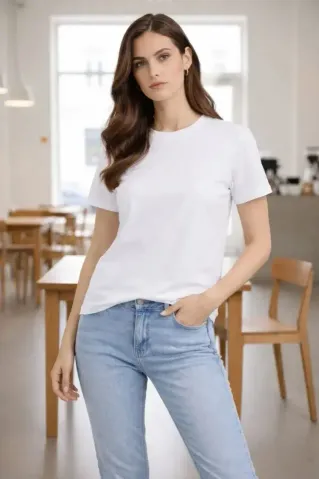 Bisiklet Yaka Tişört Regular Kalıp Basic Pamuklu Günlük Kullanım T-shirt - Beyaz - 2XL - Beyaz