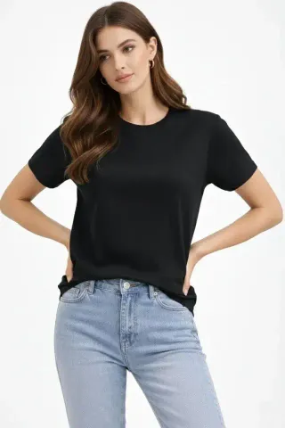 Bisiklet Yaka Tişört Regular Kalıp Basic Pamuklu Günlük Kullanım T-shirt - Siyah - S - Siyah