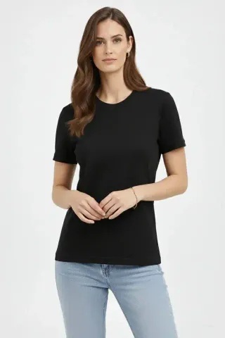 Bisiklet Yaka Tişört Regular Kalıp Basic Pamuklu Günlük Kullanım T-shirt - Siyah - S - Siyah