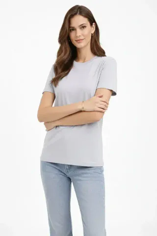 Bisiklet Yaka Tişört Regular Kalıp Basic Pamuklu Günlük Kullanım T-shirt - Gri - XL - Gri