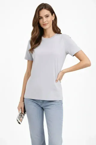 Bisiklet Yaka Tişört Regular Kalıp Basic Pamuklu Günlük Kullanım T-shirt - Gri - XL - Gri