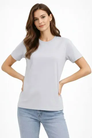 Bisiklet Yaka Tişört Regular Kalıp Basic Pamuklu Günlük Kullanım T-shirt - Gri - XL - Gri