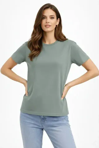 Bisiklet Yaka Tişört Regular Kalıp Basic Pamuklu Günlük Kullanım T-shirt - Mint Yeşili - S - Mint Yeşili