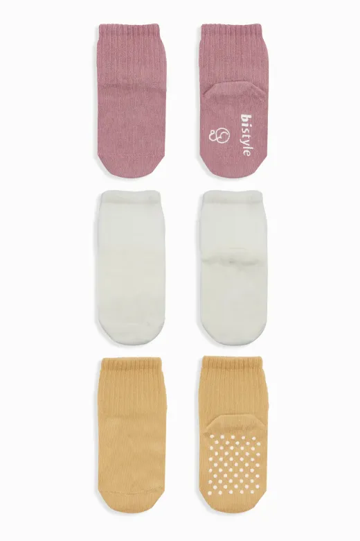 Bistyle Basic Kaymaz Penye Soket Çorap 3'Lü BS10106 Pudra Ekru Somon