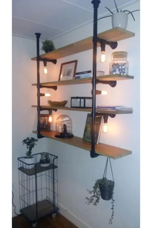 Blbndesign Raf No:168 Dekoratif Duvara Borudan Raf Ve Lamba