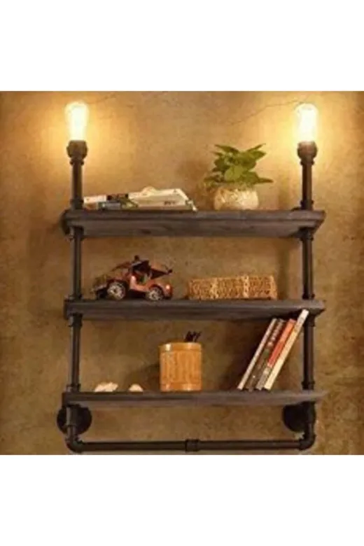 Blbndesign Raf No:169 Dekoratif Duvara Borudan Raf Ve Lamba
