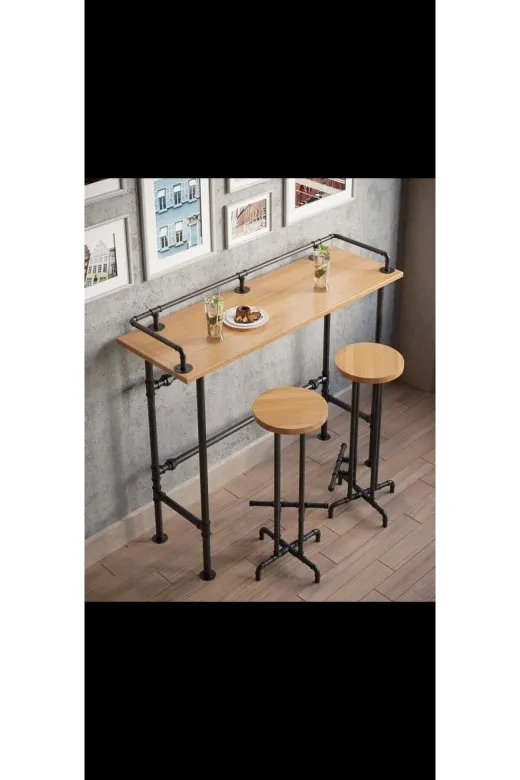 Blbndesign Raf No:270 Dekoratif Borudan Sehpa Ve Tabure 3'lü Set