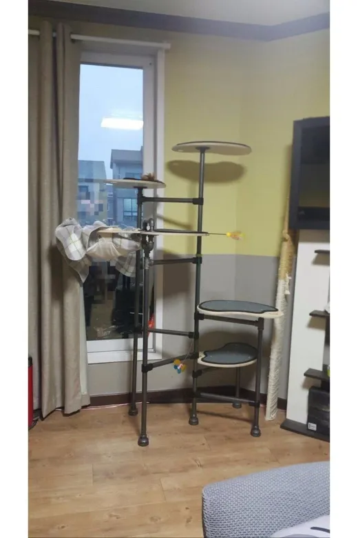 Blbndesign RafNo385 Şık Siyah Dekoratif Borudan Kedi Merdiveni, Evinize Zarafet Katacak Tasarım