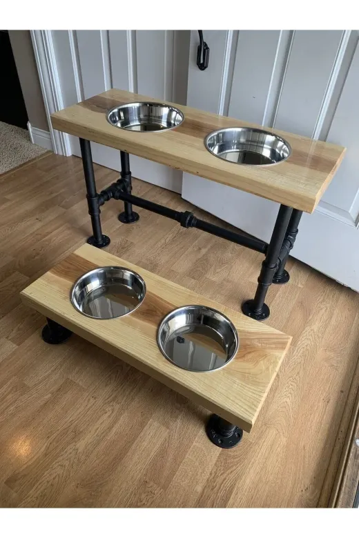 Blbndesign RafNo456 Dekoratif Borudan Kedi Köpek Mama Standı 2'li Set