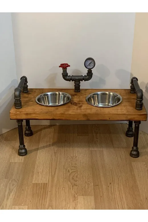 Blbndesign RafNo457 Dekoratif Borudan Kedi Köpek Mama Standı