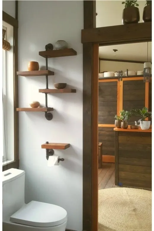 Blbndesign RafNo481 Dekoratif Borudan Tuvalet Kağıdı Askılık Ve Raf 2'li Set