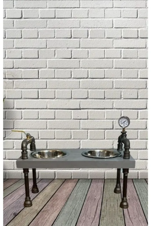Blbndesign RafNo497 Dekoratif Borudan Kedi Köpek Mama Standı