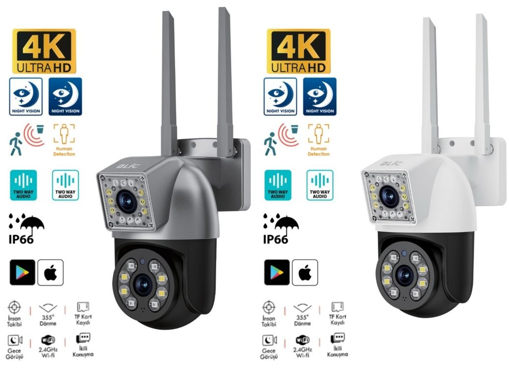 Blic Blm-76 2.4G Wifi Bağlantılı 1080P, 2+2 4Mp Çift Lensli 355° Geniş Açılı Ip Kamera