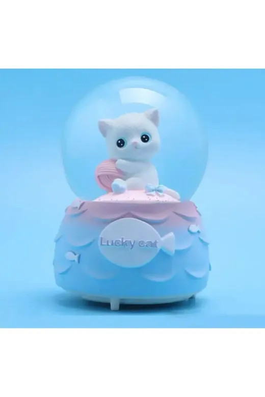 BLUE SİDE blyunekjfh Sevimli 3D Desenli Sevimli Minnoş Kedi Lucky Cat Kar Küresi Orta Boy Hediye Işıklımüzikli Kar Küresi