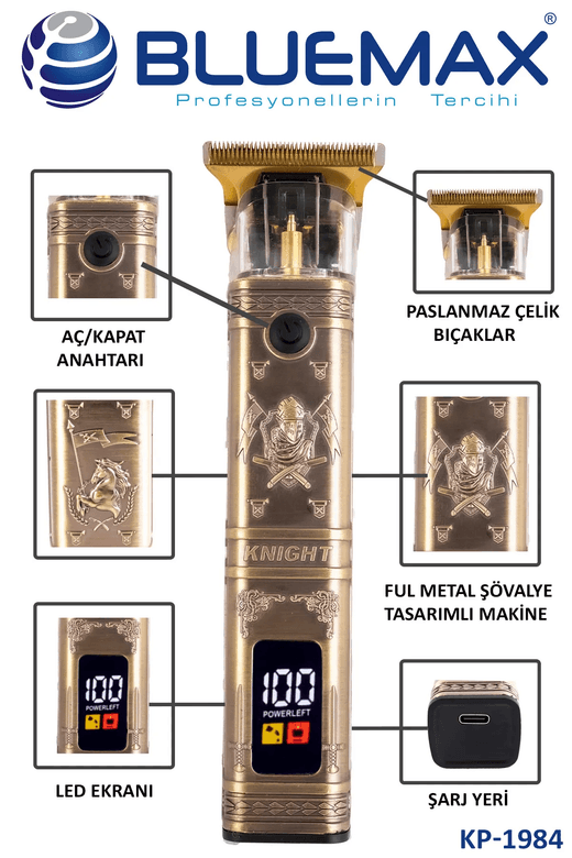 Bluemax Kp-2931 Dijital Lcd Ekran T Bıçak Tıraş Makinesi Epilasyon Öncesi Vücut Sakal Ense Çizim Profosyonel