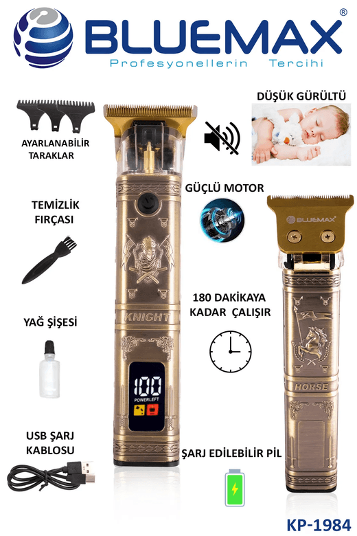 Bluemax Kp-2931 Dijital Lcd Ekran T Bıçak Tıraş Makinesi Epilasyon Öncesi Vücut Sakal Ense Çizim Profosyonel