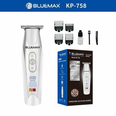 Bluemax Kp-758 Dijital Göstergeli  Profesyonel Kablosuz Saç Sakal Tıraş Makinası Berberlerin Tercihi Saç Şekilendirir