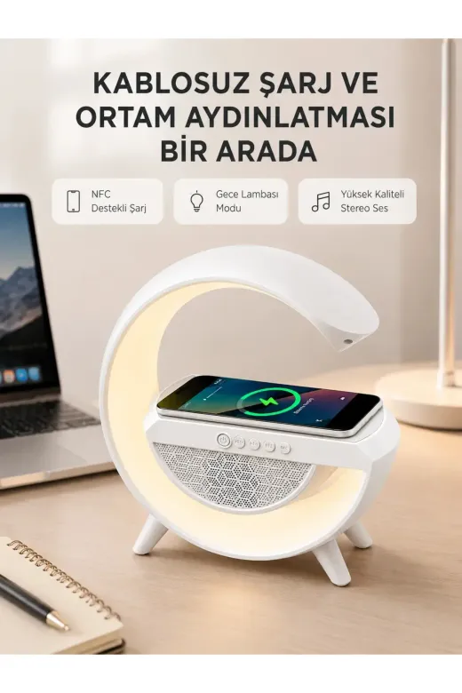 Bluetooth 5.0 Hoparlör – Kablosuz Şarj, RGB Gece Lambası ve FM Radyo