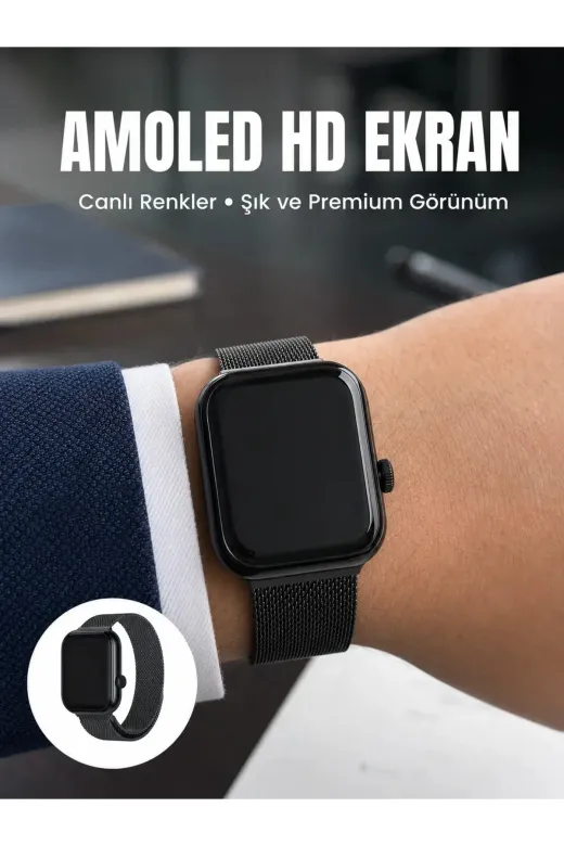 Bluetooth Görüşmeli Dokunmatik Akıllı Saat 3 Farklı Kordon Seçeneği