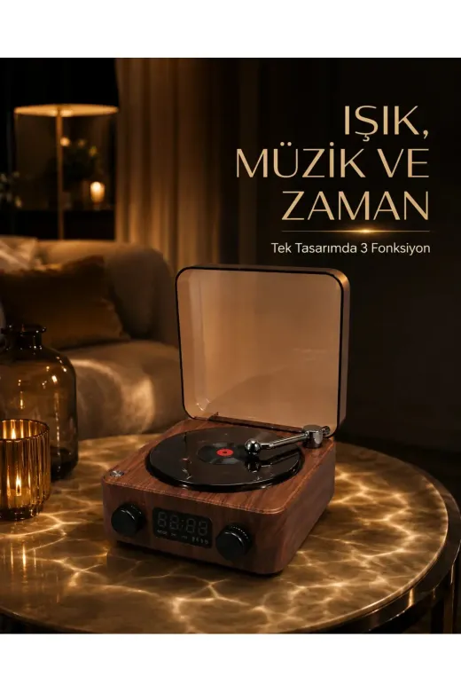 Bluetooth Hoparlörlü Gece Lambası Dijital Saat ve Ambiyans Işığı Çok Amaçlı