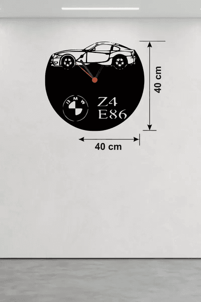 BMW Z4 E86 Tasarım Ahşap Duvar Saati - 40x40 cm Lazer Kesim Dekoratif