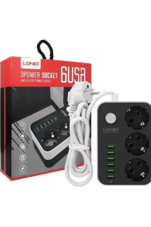 BOL ÇEŞİT BURADA P264066S554 Ldnio Se3631 3Lü Priz 6 Usb Coğaltici Akim Korumali Priz