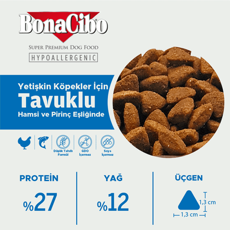 BonaCibo köp0510101561 Adult Dog Tavuklu Ve Balıklı Yetişkin Köpek Maması 100 Gr X 5 Adet