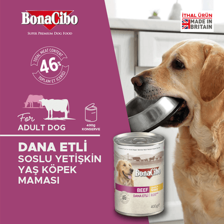 BonaCibo köp0655016 Soslu Dana Etli Yaş Yetişkin Köpek Maması Yetişkin Köpekler Için Tam Yaş Mama 400 Gr X 24 Adet