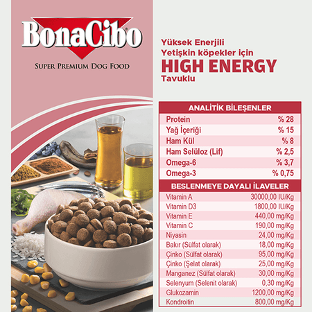 BonaCibo köp546088504 Adult Dog He Yüksek Enerjili Tavuklu Yetişkin Köpek Maması 100 Gr X 5 Adet