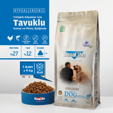 BonaCibo köp6546546504 Adult Dog Tavuklu Ve Balıklı Yetişkin Köpek Maması 4 Kg