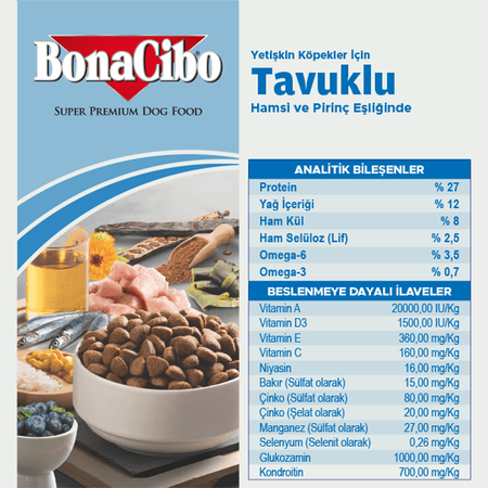 BonaCibo köp6546546504 Adult Dog Tavuklu Ve Balıklı Yetişkin Köpek Maması 4 Kg