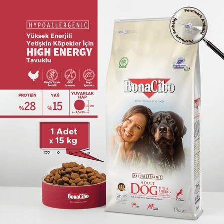 BonaCibo köp66506650 Adult Dog He Yüksek Enerjili Tavuklu Yetişkin Köpek Maması 15 Kg