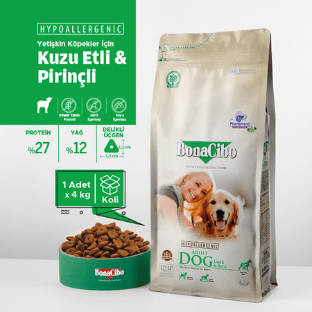 BonaCibo köp848448465 Adult Dog Lamb & Rice Kuzu Etli Ve Pirinçli Yetişkin Köpek Maması 4 Kg