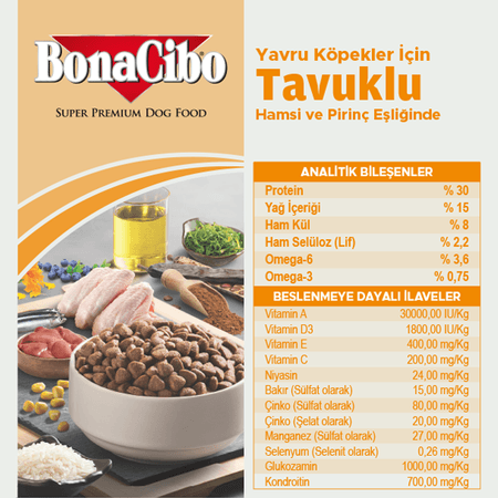 BonaCibo köp97646460 Puppy Tavuklu Ve Balıklı Yavru Köpek Maması 15 Kg