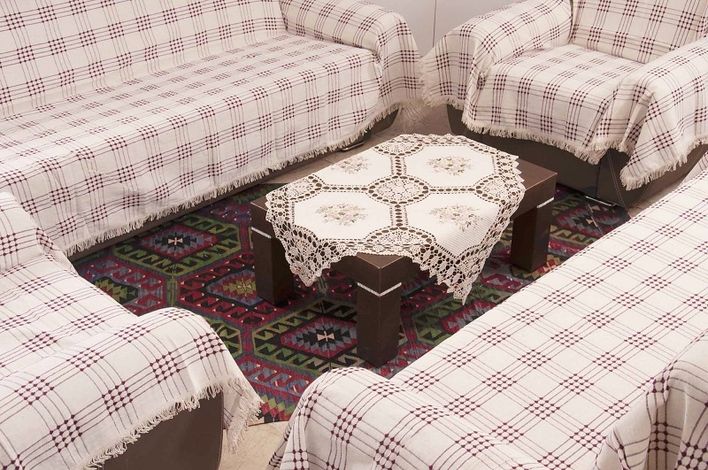 Bordo Çizgili Pamuklu Koltuk Örtüsü
