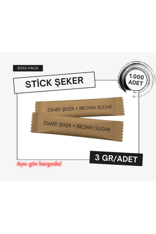 BossPack TYB61D7WFSEV4NBH43 Stick Esmer Toz Şeker (3 Gr/adet) - 1,000 Adet
