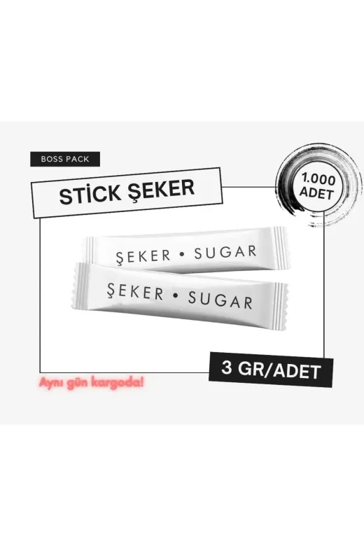 BossPack TYB7K9R9KZ7KEXVP53 Stick Beyaz Toz Şeker (3 Gr/adet) - 1,000 Adet